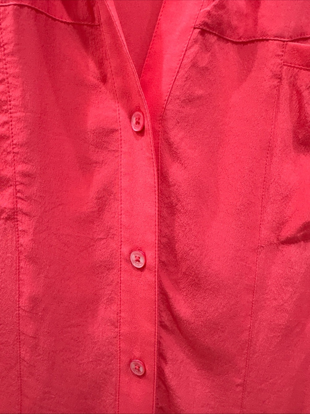 TOMMY BAHAMA Red 100% Silk Button Up Blouse Long Roll Tab Sleeves V-Neck Women L - Picture 4 of 8